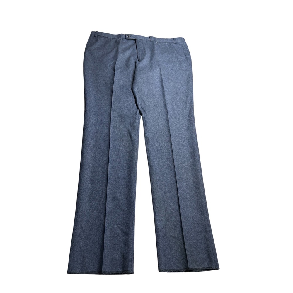Jack Victor Mens Elite Plymouth Dress Pant 44R Blue Wool Flat Front Straight Leg